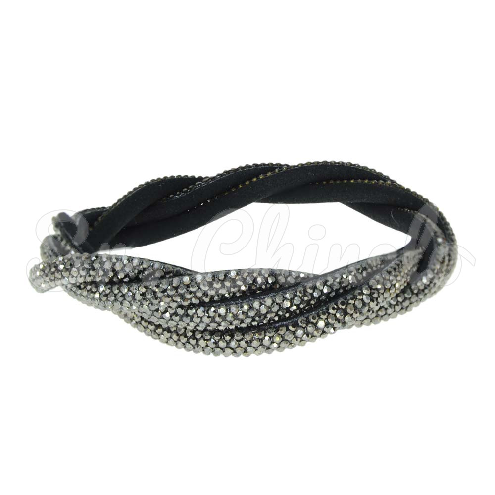 Tubo de Strass Meia Cana, 06mm, Preto/Fumê