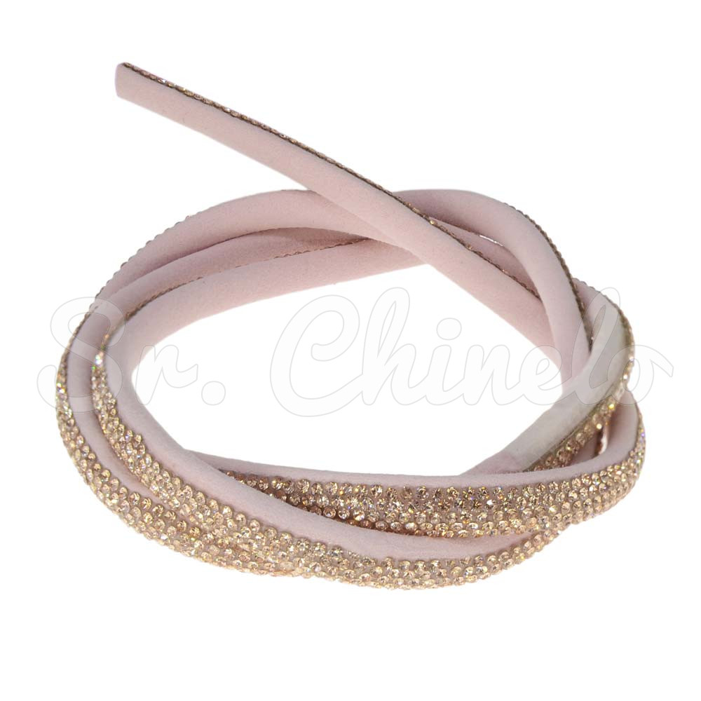 Tubo de Strass Meia Cana, 08mm, Rosa Claro