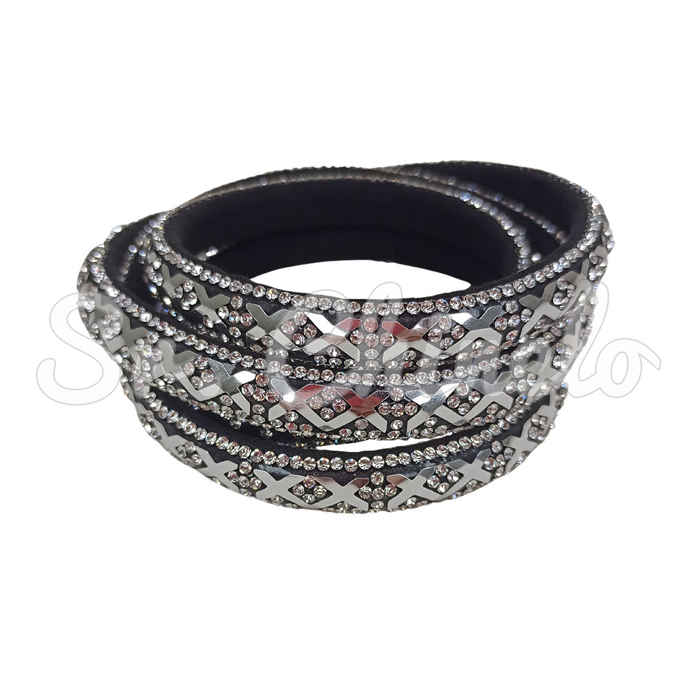 Tubo de Strass Meia Cana, 10mm, Preto/Cristal