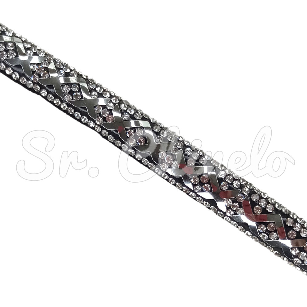Tubo de Strass Meia Cana, 10mm, Preto/Cristal