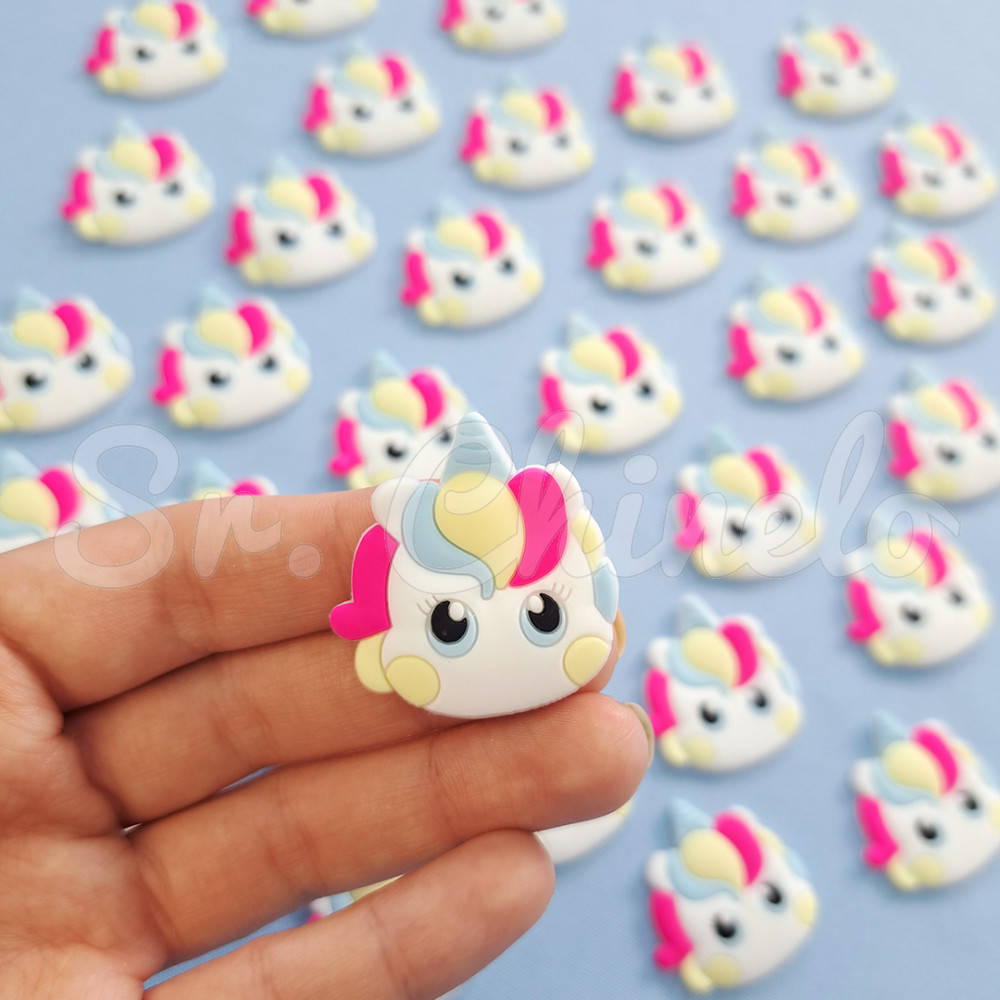 Aplique de Borracha, Unicórnio, Branco/Rosa/ Azul/Creme