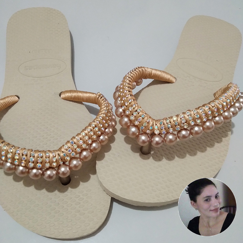 Chinelo Customizado Trama Rose Gold - Gleiciane Oliveira