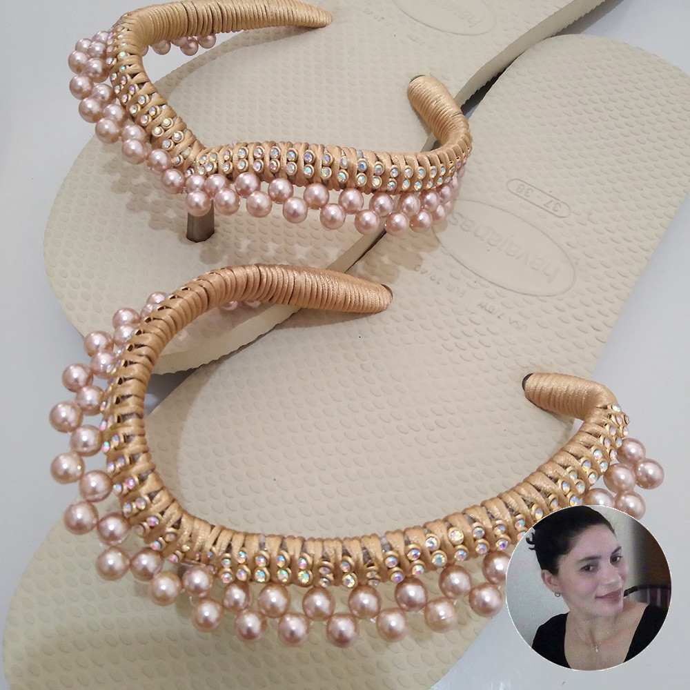 Chinelo Customizado Trama Rose Gold - Gleiciane Oliveira