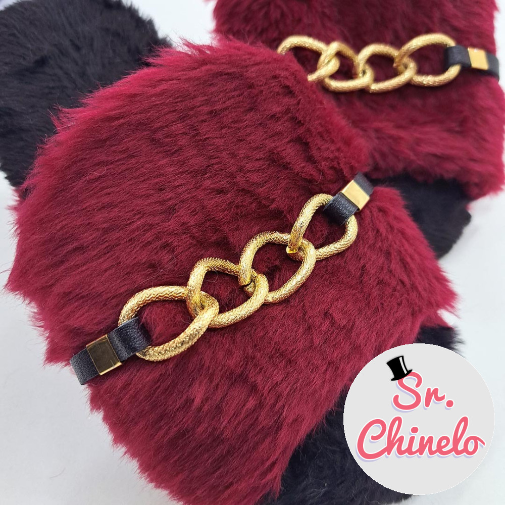 Pantufa Slide com Elos de Correntes 