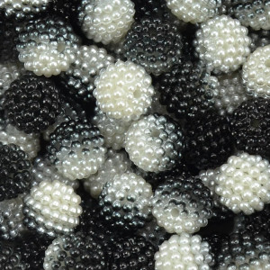 Pérola Craquelada Amora, 12mm, Mesclado Preto/Branco