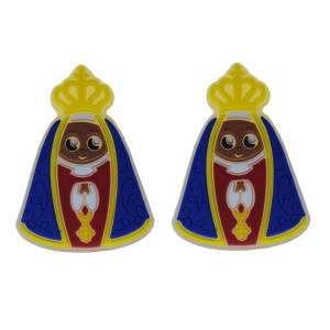 Aplique de Borracha, Nossa Senhora Aparecida, Azul/Amarelo/Marrom