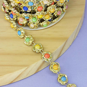 Aljofre de ABS Metalizado, Flor 12mm, Dourado/Colorido