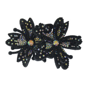 Cabedal Mavie, Duas Flores com Strass, Tecido, Preto Furtacor