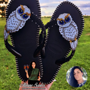 Chinelo Customizado Miçanguinha Coruja - Alimne Santos