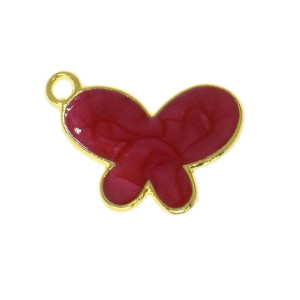 Pingente, Borboleta com Resina Marmorizada, Ouro/Vermelho