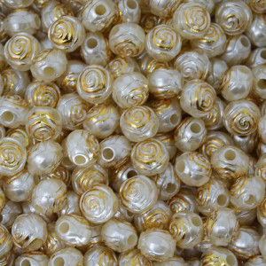 Flor ABS, 08mm, Creme/Dourado