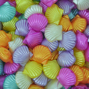 Concha ABS, 12mm x 10mm, Pink/ Lilás/ Tiffany/ Amarelo/ Laranja		