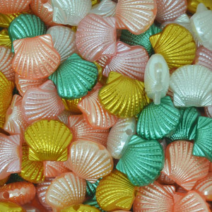 Concha ABS, 12mm x 10mm, Salmao/ Rosa Velho/ Dourado/ Verde Kentucky