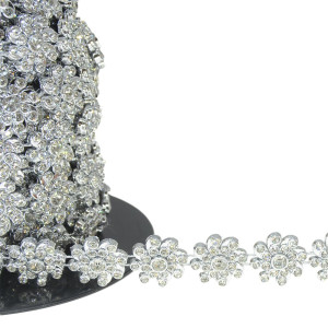 Aljofre de ABS Metalizado, Florzinha 17mm, Prateado/Cristal