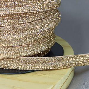 Tubo de Strass Meia Cana, 15mm, Rose Gold